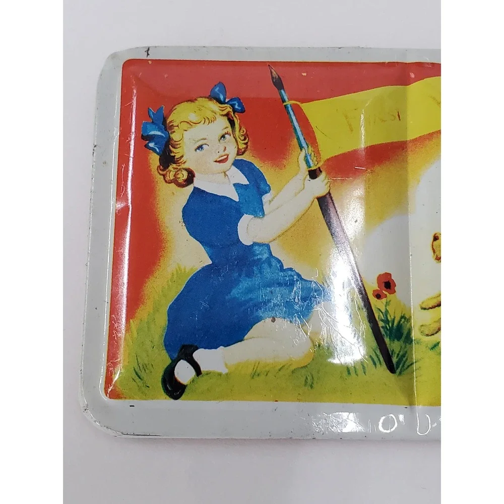 Vintage Watercolor Paint Tin Made in England Children Lithograph Metal Box